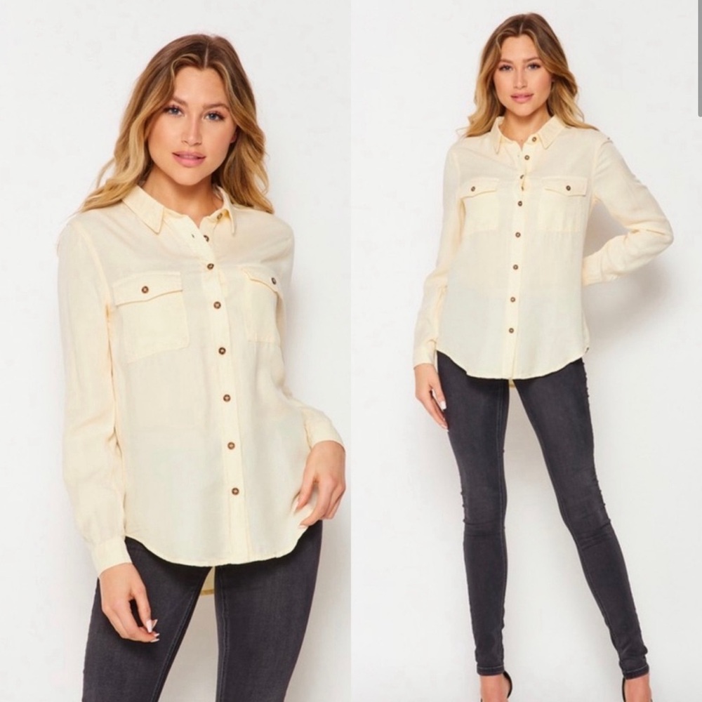 Button down Tencel long sleeve top
